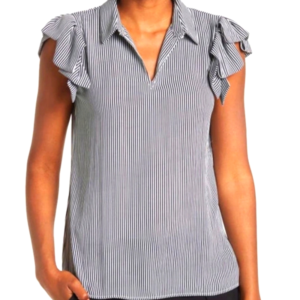 Tahari Striped Blouse with Ruffle Sleeve